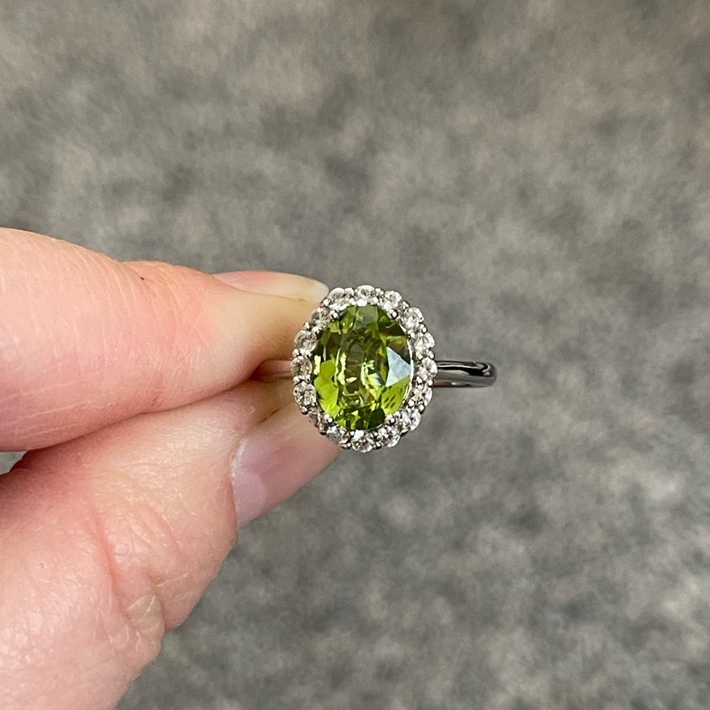 BOGO Peridot and White Zircon Halo Ring